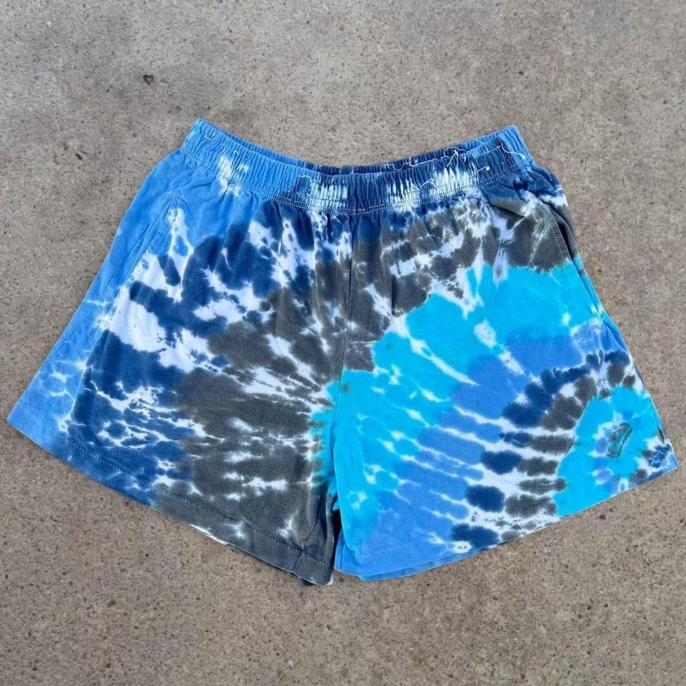 1-of-1 Reworked Vintage T Shirt Lounge Shorts Blue Spiral Tie Dye XL 90s Custom
